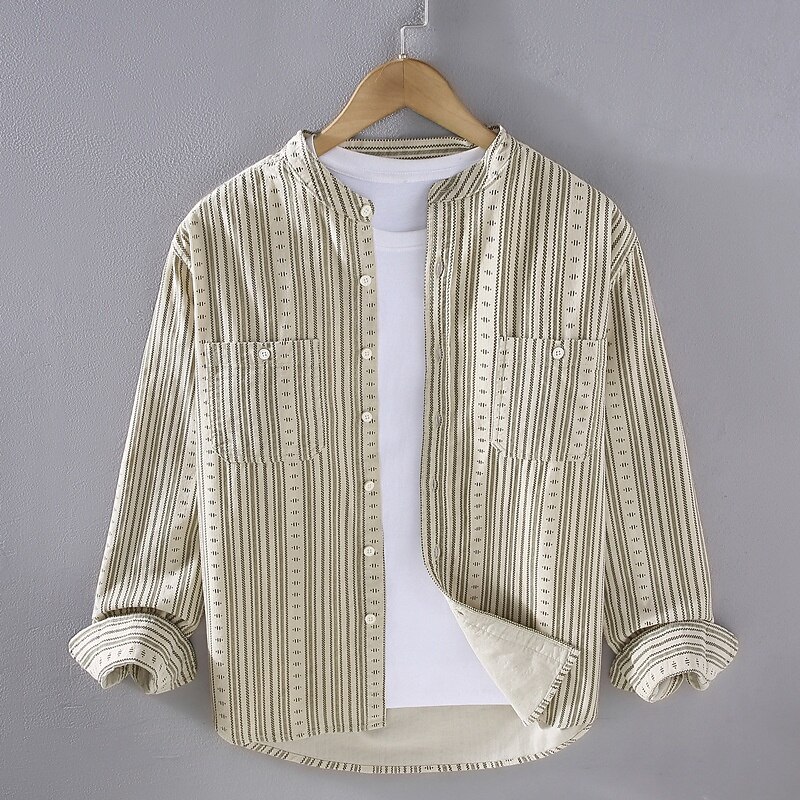 Per uomo Camicia Camicia Estiva Camicia casual Camicia da Spiaggia Camicia con Bottoni Verde Kaki Manica Lunga A righe Colletto alla coreana Vacanza Camicia hawaiana Tasca Abbigliamento Poliestere del 2025 a $24.99 –P7