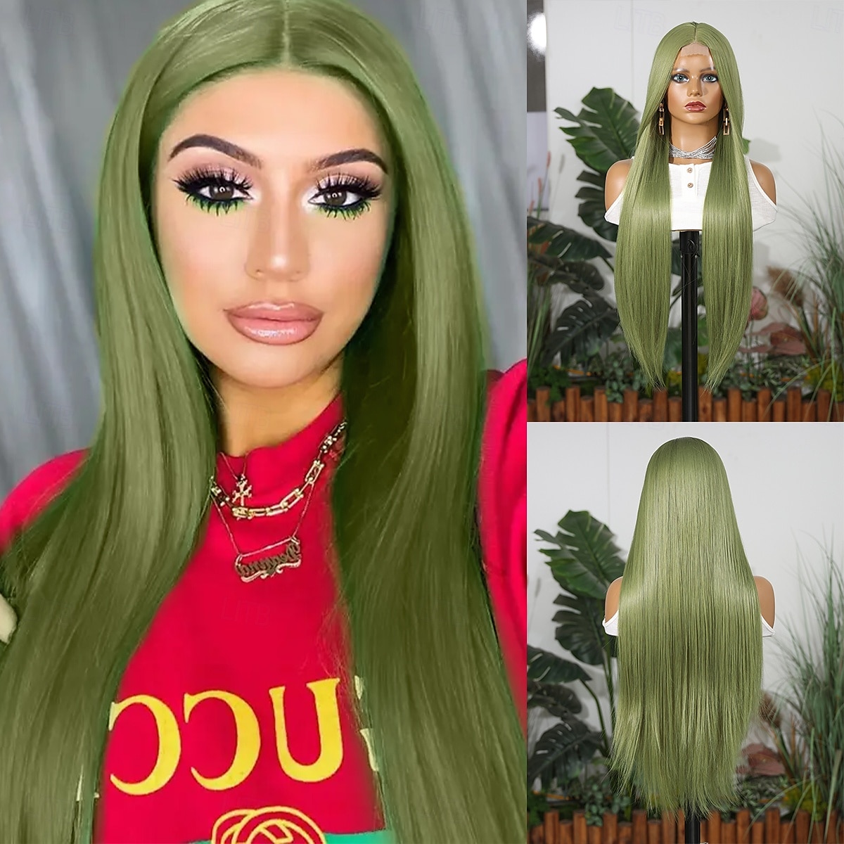 Parrucca in pizzo sintetico Riccio Stile 30 pollice Verde Riga centrale Parte a U Parrucca Per donna Parrucca Nero / Verde scuro del 2025 a $41.99 –P1