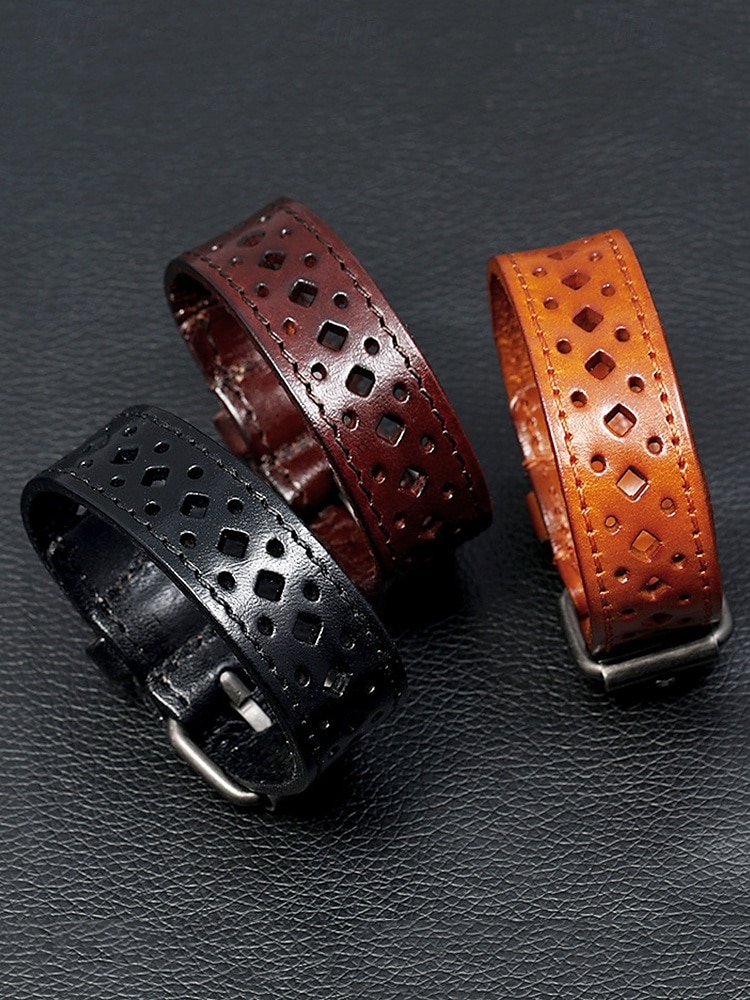 Pulsera hueca de cuero genuino bohemio para hombre: brazalete ajustable vintage para uso casual, de negocios y festivo. 2025 - $11.99 –P2
