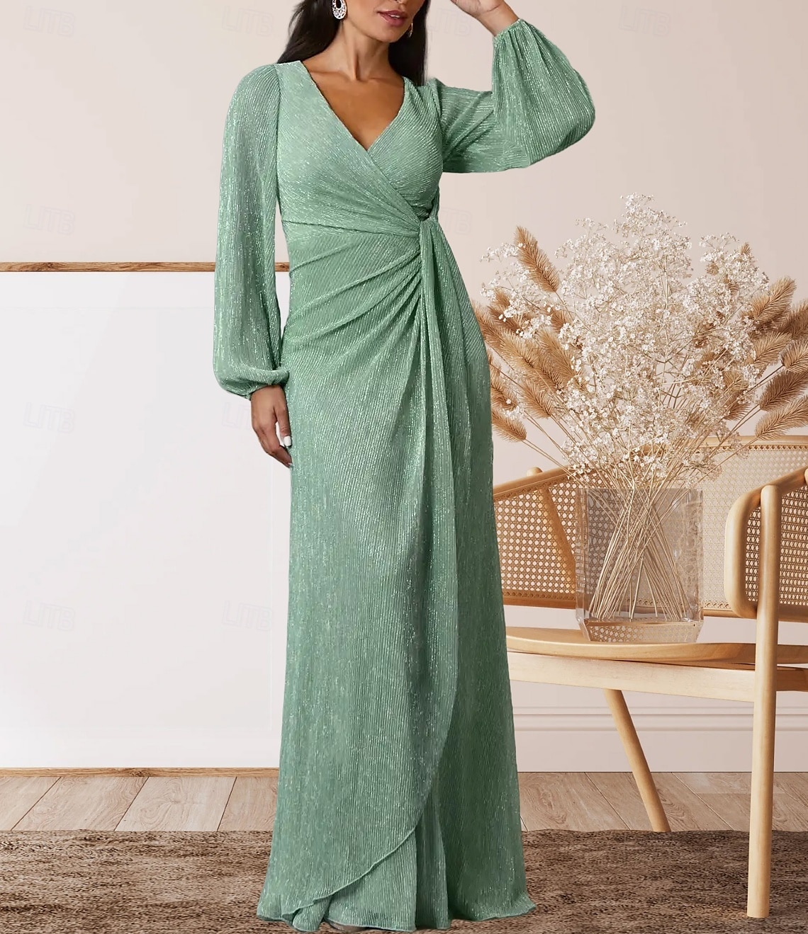 A-Line Mother of the Bride Dress Wedding Guest Elegant Sweet V Neck Floor Length Chiffon Long Sleeve with Ruffles Ruching 2025 - $164.99 –P1