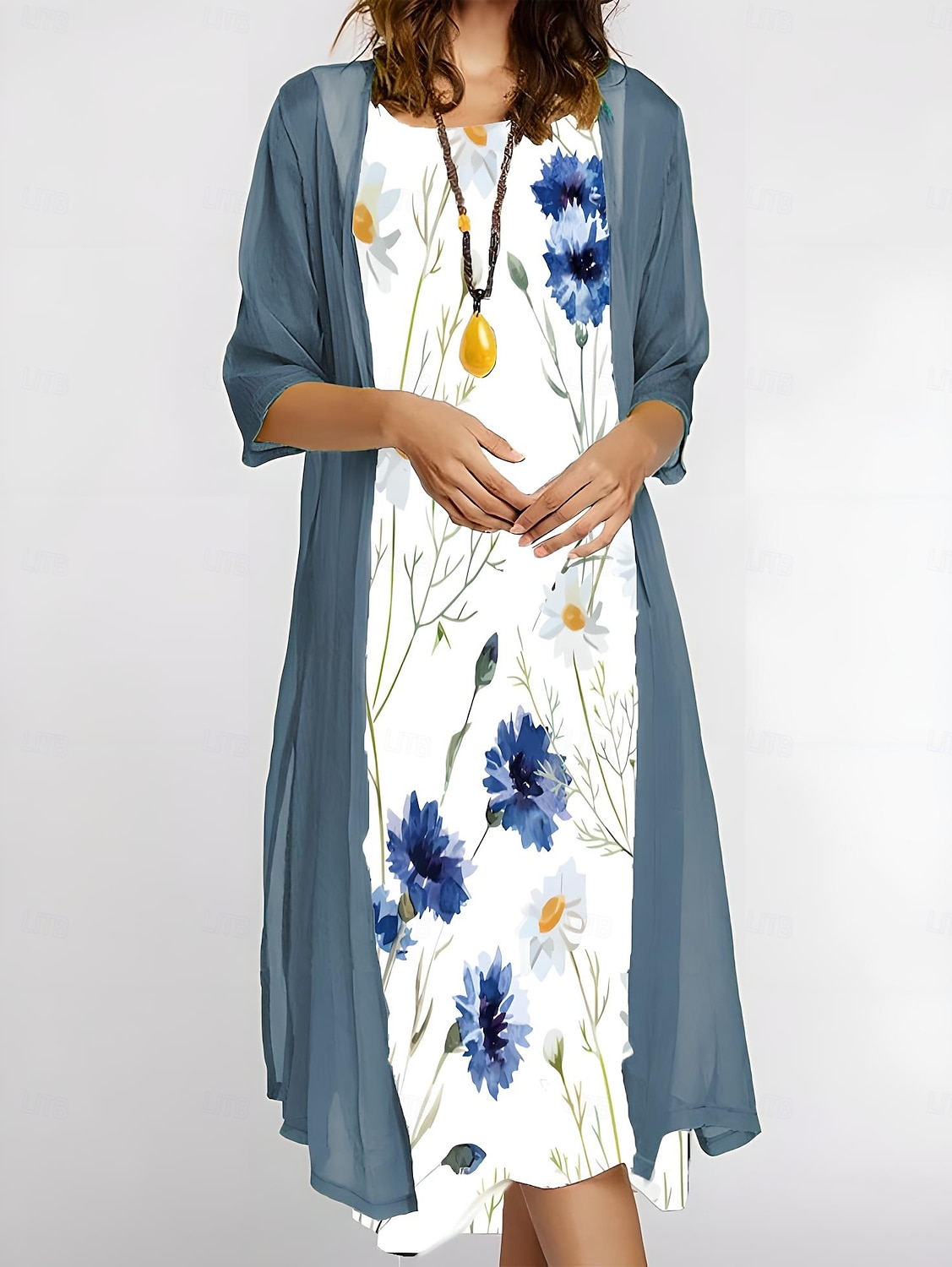 Femmes Robe Ensemble Robe d'été Occasionnel Formel Fleuri Graphique Imprimé Robe Midi Manche 3/4 Col ras du cou Formel Extérieur Vert Claire Bleu Vert Été Printemps Coupe régulière de 2025 ? $36.99 –P3