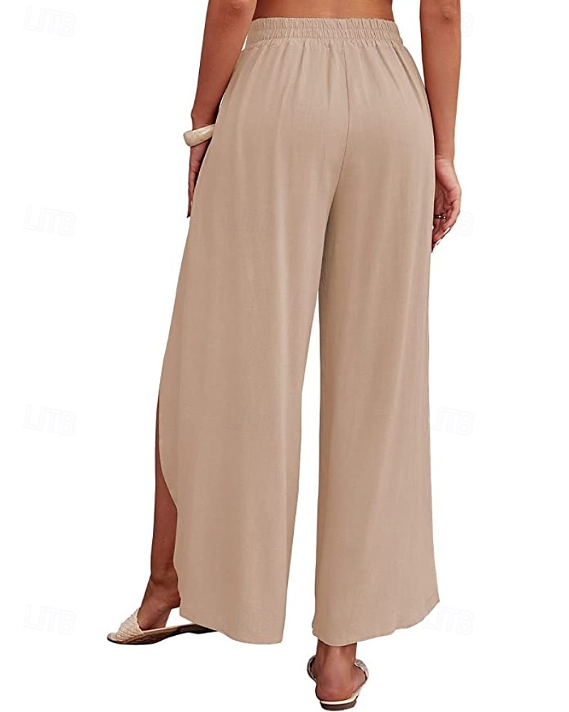 Mujer Pantalones de lino y algodón pantalones Casual Longitud total Cintura Media Plano Cintura elástica Separado Al Aire Libre Cómodo Festivos Ropa Cotidiana Fin de semana Albaricoque PEC Celeste 2025 - $25.99 –P3