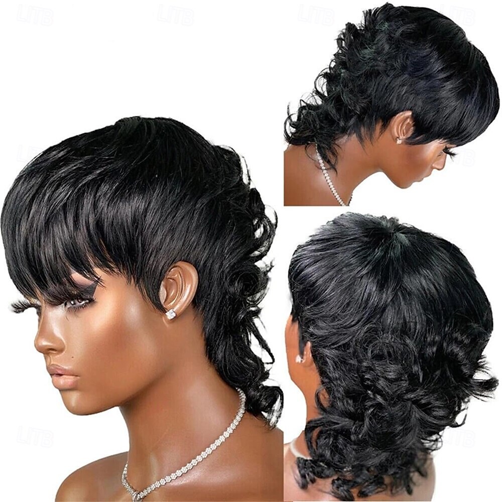 Mullet-parykker for svarte kvinner syntetisk parykk krøllete bølger svalehalefrisyre pixie-frisyre parykk for kvinner mullet lagdelt pixie-frisyre parykk 2025 - $24.99 –P1