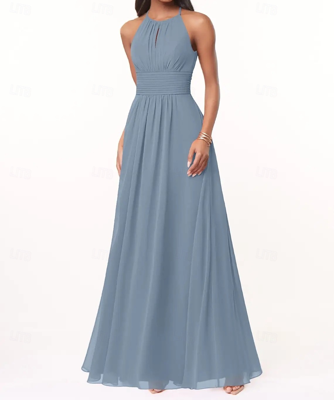 A-Line Bridesmaid Dress Halter Neck Sleeveless Elegant Floor Length Chiffon with Pleats / Ruching 2025 - $153.99 –P1