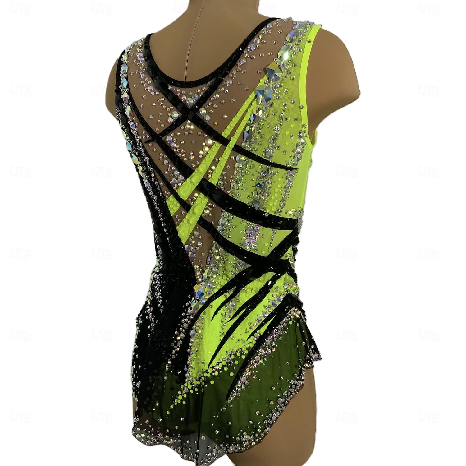 Rytmisk gymnastikk-trikot dame jenter skøyting gymnastikk-trikot gul  tommelhull halo-farging høy elastisitet profesjonell konkurranse skøytetøy  krystall / strass ermeløs skøyting 2025 - GBP £357, image size:1500x1499