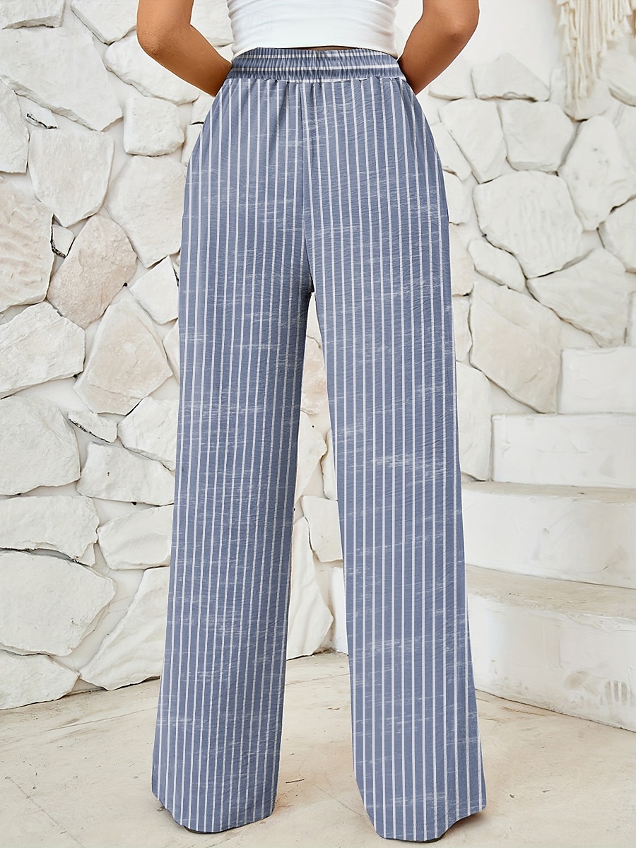 Per donna Gamba larga Chinos Pantaloni Larghi Vacanza Vintage Moda Lunghezza intera Vita Alta Grafico A righe Stampa Micro-elastico Formale Vacanza Streetwear Viola Rosso rubino Verde Estate Primavera del 2025 a $24.99 –P4