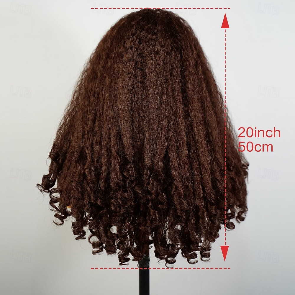 Pruik van synthetisch kant Jerry Krul Stijl 20 inch(es) Donkerbruin Middelste stuk 13x4x1 T-gedeelte met veters aan de voorkant Pruik Dames Pruik Donker Bruin 2025 - $80.99 –P5