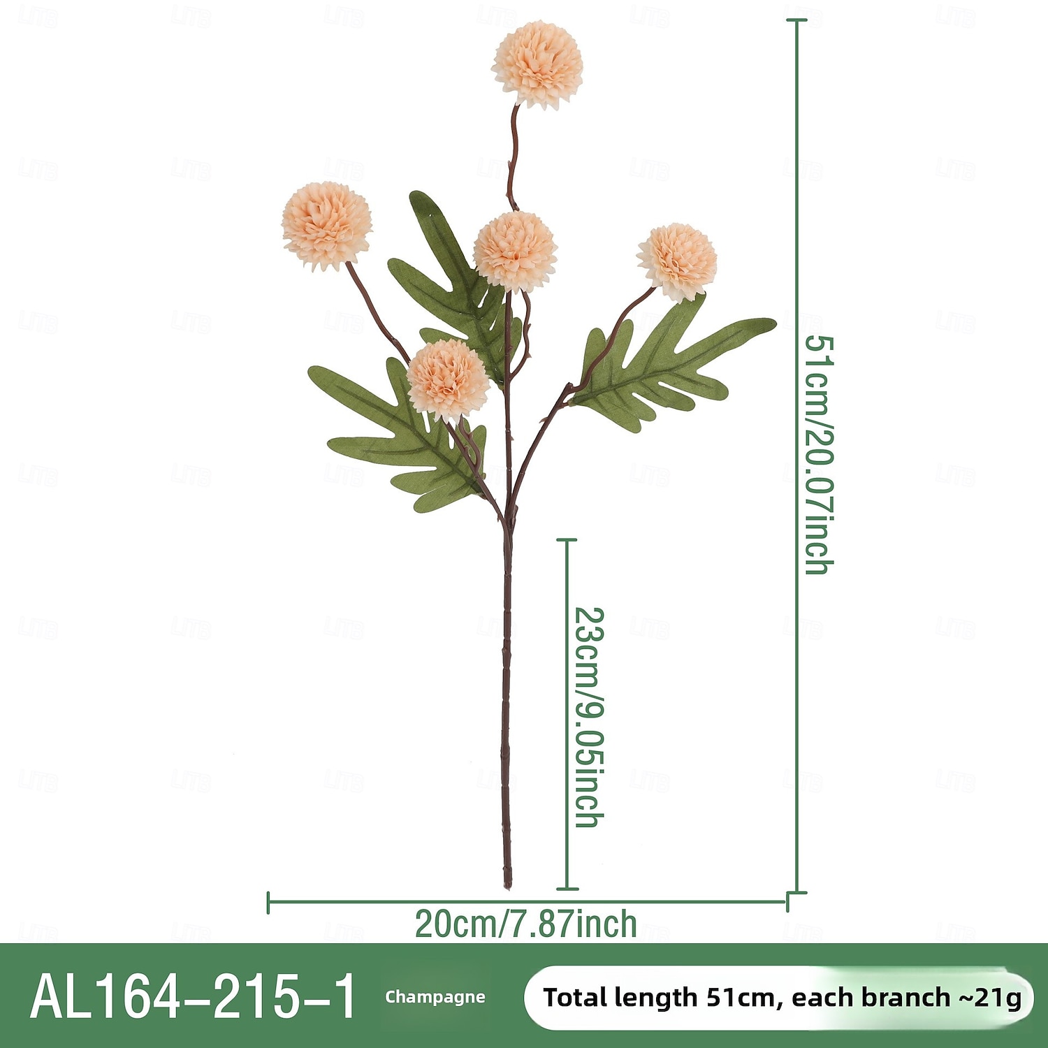 1 maço de flores de dente-de-leão simuladas com 5 flores de bola de pingue-pongue, flor artificial de plástico de galho único para decoração de casamento, adereço interno, arranjo floral artificial de 2025 por $7.99 –P7