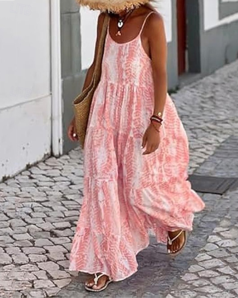 Femmes Robe Longue Maxi Robe Robe Décontractée Robe évasée Robe Nuisette Robe bohème Mode Extérieur Soirée Fête Coupe régulière Teinture par nouage Sans manches Bretelles spaghetti Noir Rose Claire de 2025 ? $26.99 –P1