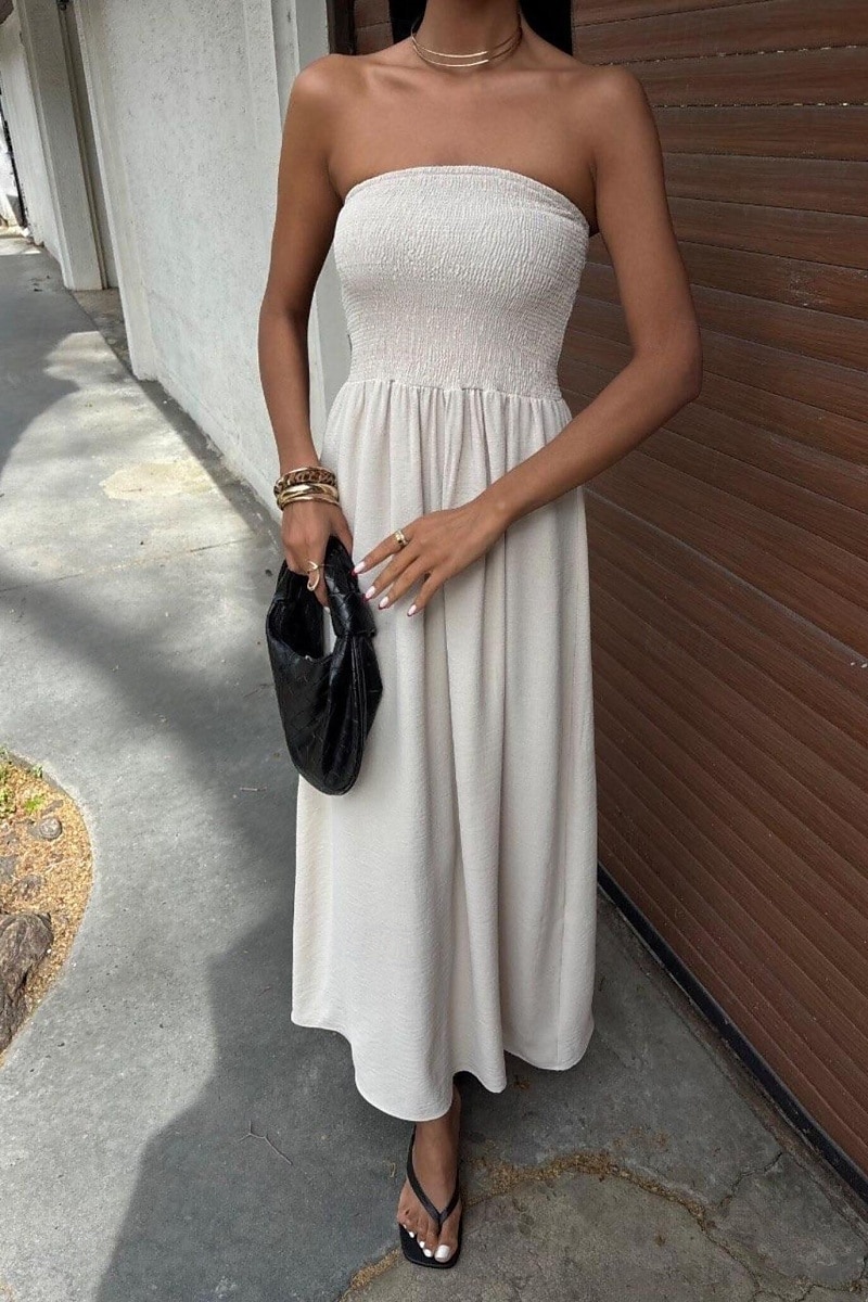 Dam Långklänning Maxiklänning Swingklänning Sommarklänning Elegant Utekväll Strand Sommarklänning Normal Ren färg Ärmlös Axelbandslös Svart Gul Brun Beige Sommar 2025 - $24.99 –P3