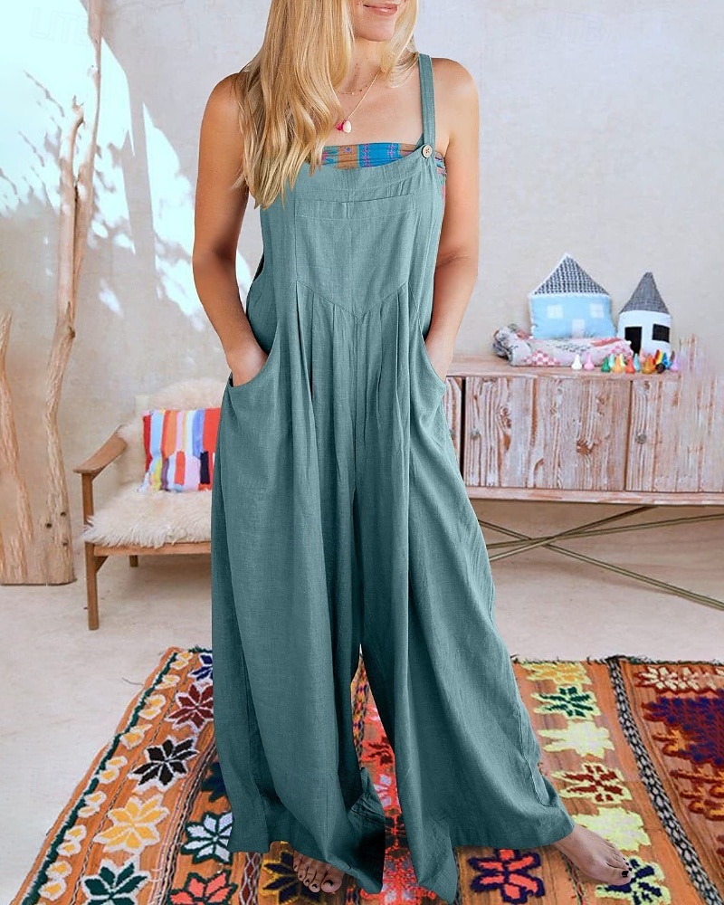 salopetă salopetă damă salopetă streetwear culoare uni fără mâneci decolteu în U buzunar stradă ieșire croială standard negru alb galben vară 2025 - $31.99 –P12