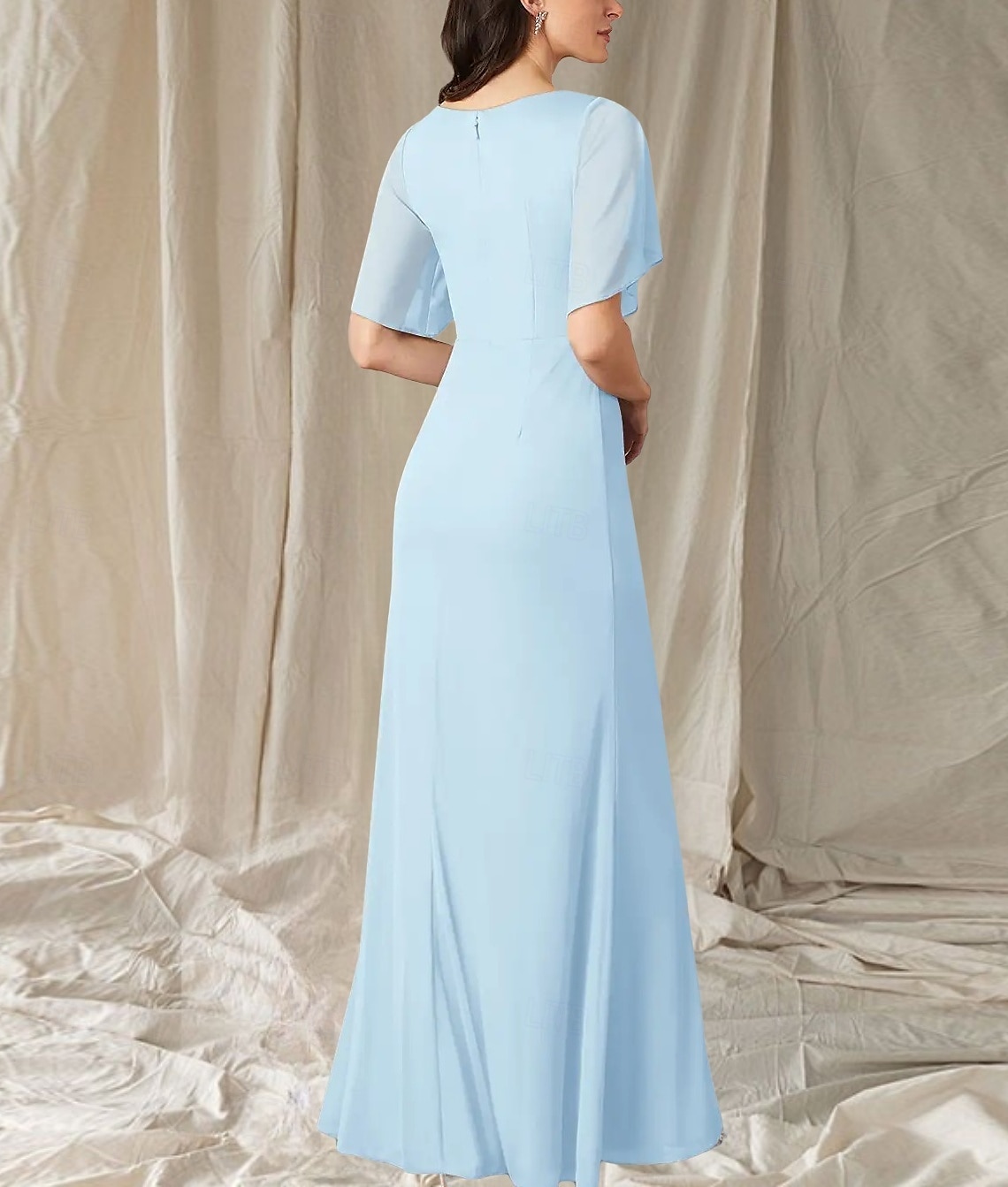 Zeemeermin Trompet Moeder van de Bruid Jurk Bruiloft Gast Elegant Zoet V Hals Vloerlengte Chiffon Korte Mouw met Ruching 2025 - $164.99 –P2