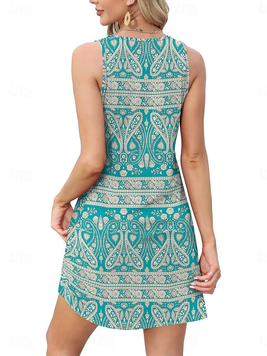 Dámské Mini šaty Boho šaty Elegantní Na běžné nošení Plážový styl Volný Cikánské Bez rukávů Do V aqua modrá Colourful Bílá Rubínově červená Léto 2025 - $22.99 –P7
