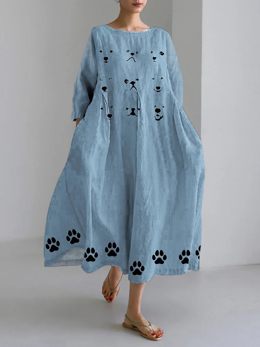 Women's Maxi Dress Sundress A Line Dress Summer Dress Vacation Casual Beach Daily Holiday Going out Loose Fit Graphic Animal Long Sleeve Crew Neck Boat Neck Pink Blue Brown Summer Spring 2025 - $36.99 –P5