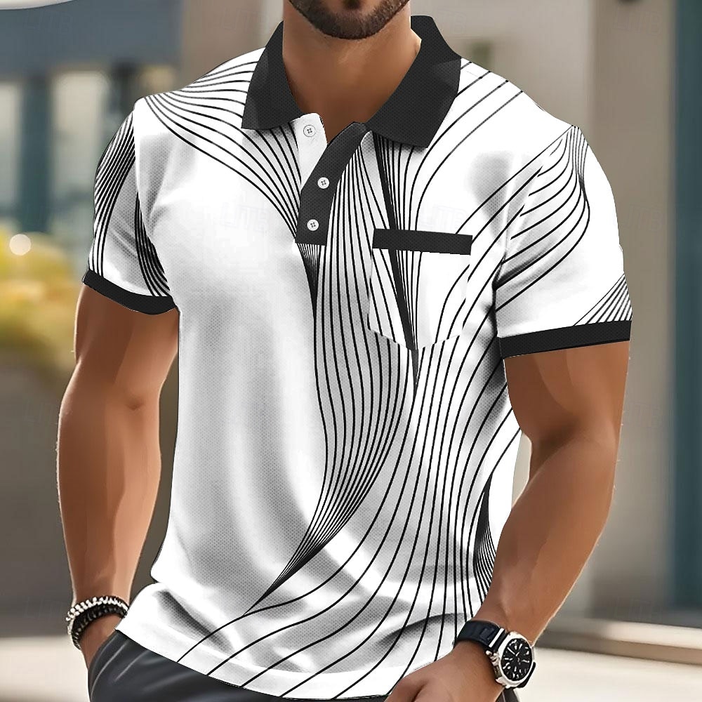 Miesten Geometrinen Viiva Polo Lyhythihainen Poolopaidat Kauluspaidat Business Casual ulko- Urheilu- ja treenivaatteet Arki-asut 3D-tulostus Napit Kesä Musta Rubiini Sininen 2025 - $20.99 –P5