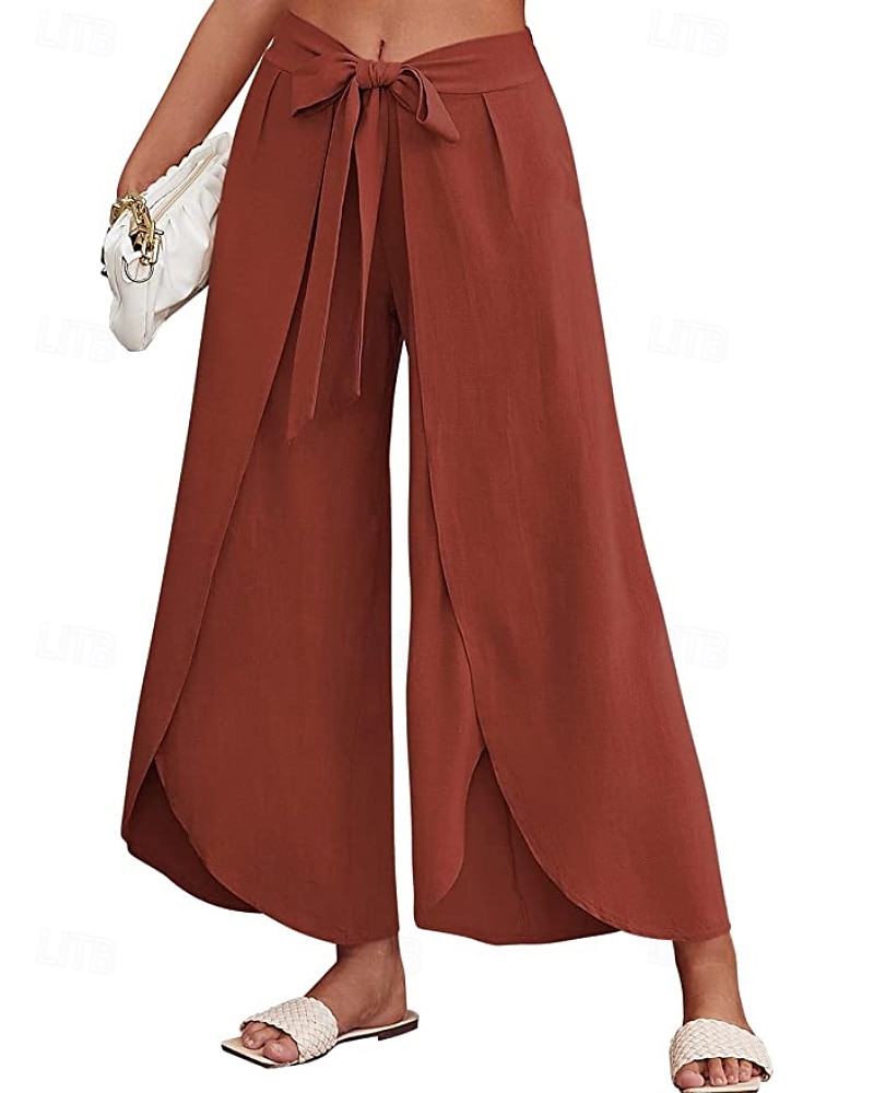 Mujer Pantalones de lino y algodón pantalones Casual Longitud total Cintura Media Plano Cintura elástica Separado Al Aire Libre Cómodo Festivos Ropa Cotidiana Fin de semana Albaricoque PEC Celeste 2025 - $25.99 –P4