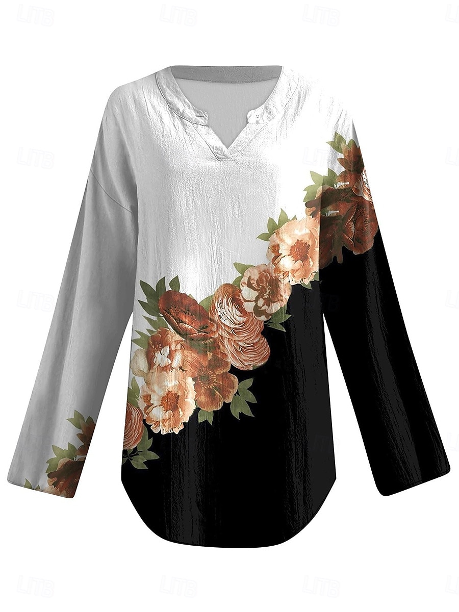 Femmes Chemisier Fleuri Graphique Élégant manche longue Col en V Hauts Réguliers Quotidien Fête Imprimé Jaune Rouge Bleu Violet Été Printemps de 2025 ? $24.99 –P2