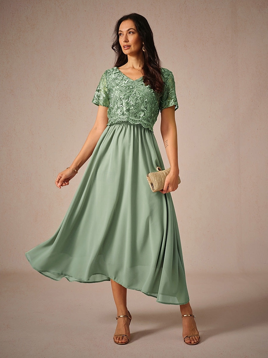 Femmes Robe maxi Robe trapèze Élégant Formel robe demoiselle d honneur Cocktail Coupe régulière Manche Courte Col en V Vert Été de 2025 ? $15.99 –P3