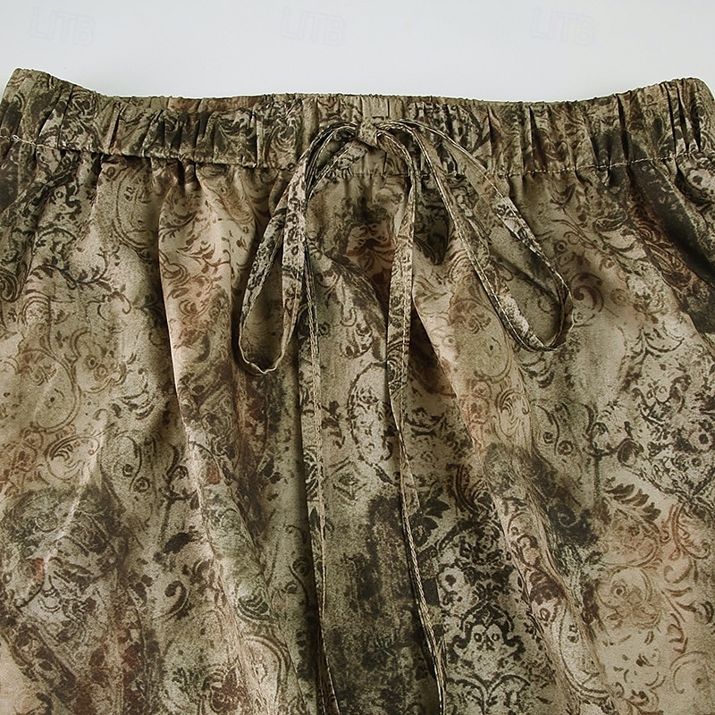 Damen Rock Rüschenrock Mode Boho Maxi Mittlere Hüfthöhe Röcke Blumen Rüsche Druck Mikroelastisch Urlaub Straße Braun Sommer Polyester 2025 - $25.99 –P6
