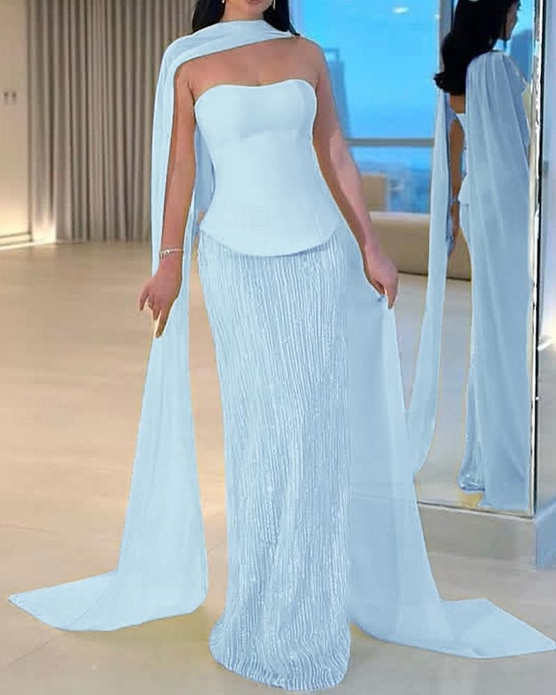 Kleid Meerjungfrau  Trompete High Fashion Kleid Abendkleid Korsett Kleid Formelles Semi-Formal Kleid Hochzeit Bodendeckend Ärmellos Strapless Chiffon Schal mit Paillettenrock 2025 - $155.99 –P4