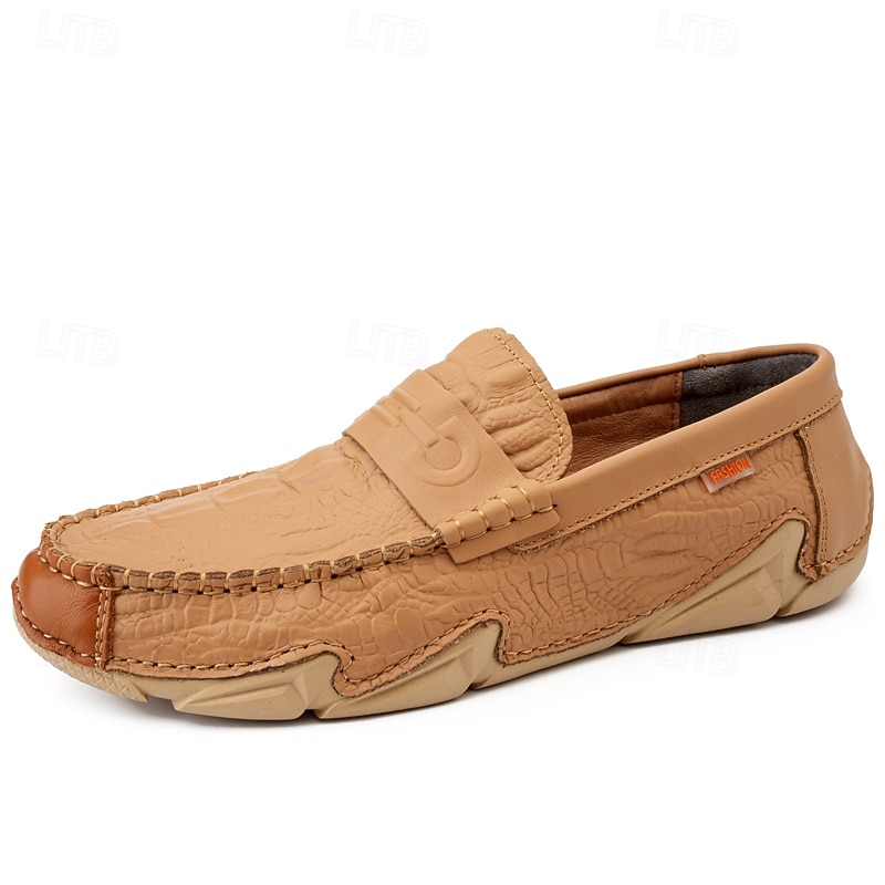 Vita herrloafers i konstläder med svart krokodilstruktur – eleganta och snygga slip-on-skor för semiformella evenemang, bröllop och avslappnade sammankomster 2026 - $54.99 –P4