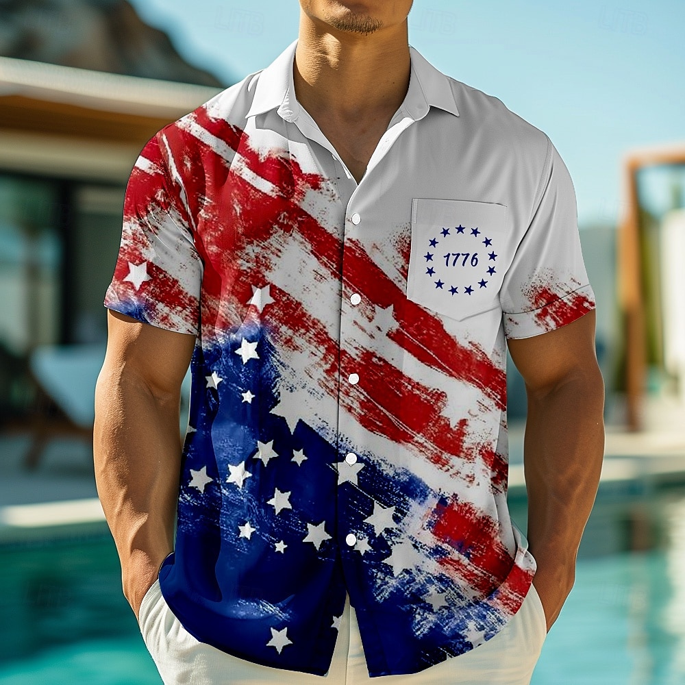 Independence Day Voor heren Amerikaanse Amerikaanse vlag Vaderlandslievend 1776 Overhemd Zomer overhemd Overhemd met knopen Korte mouw Mode-casual Feestdagen Zomer Lente Strijkijzer 3D-afdrukken 2025 - $23.99 –P2