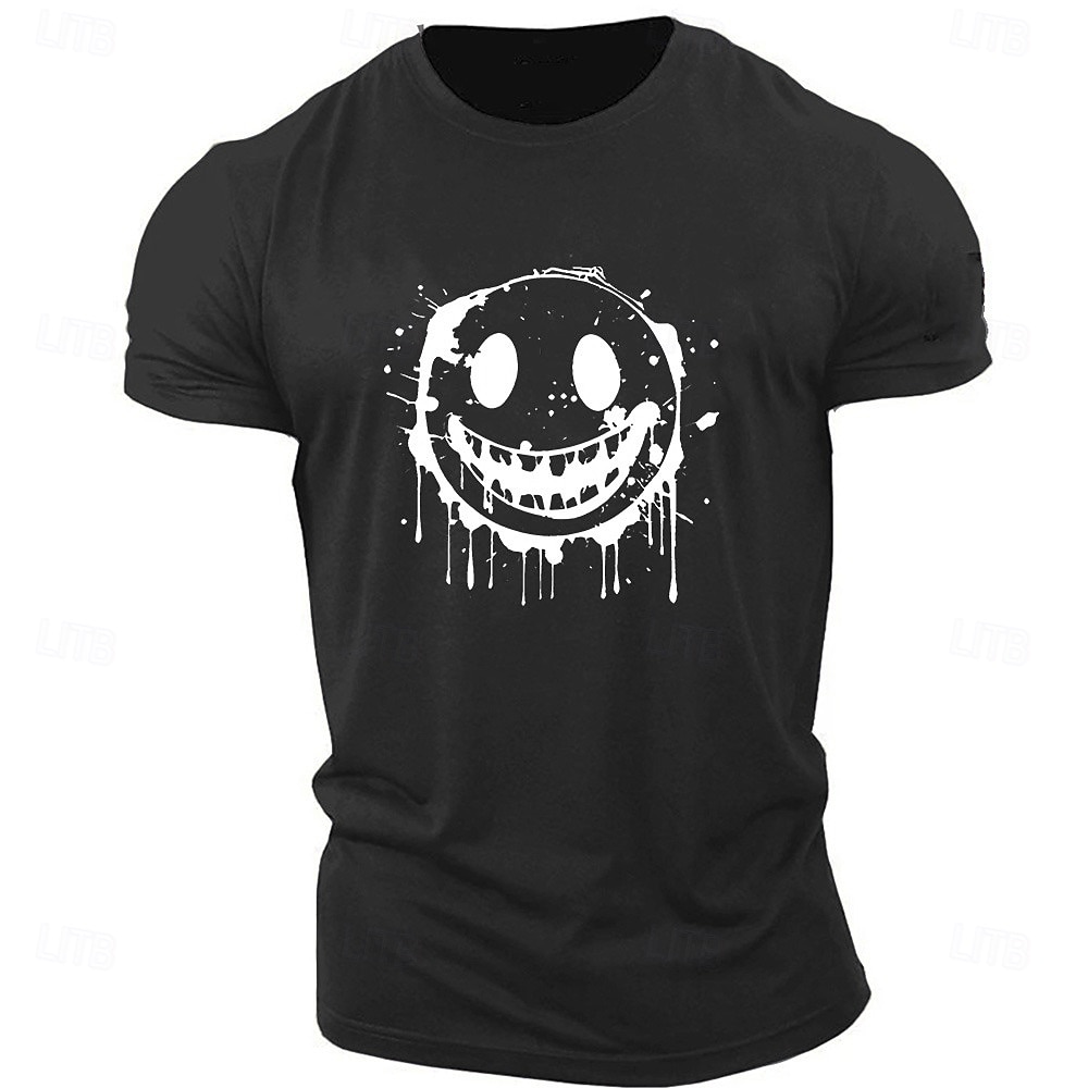 Herr Grafiska tryck Rolig Le ansikte T-shirt Grafiska utslagsplatser Bomull Kortärmad Grafisk Skjorta Heather Grey Svart Vit Bekväm t-shirt Utomhus Gata Modedesignerkläder 2025 - $15.99 –P1