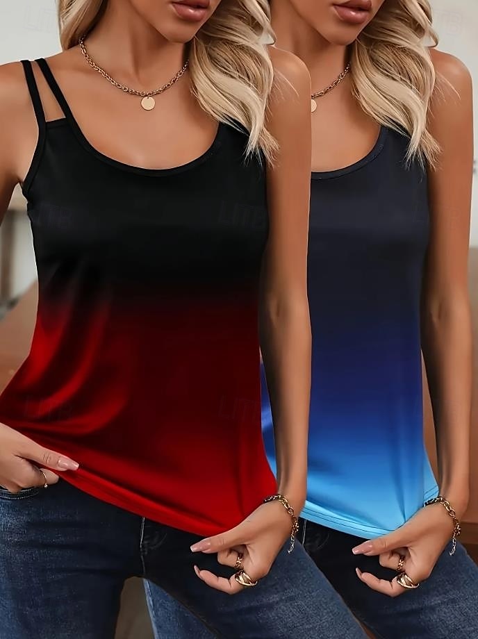 Mulheres Malha Íntima Âmbar Cores Gradiente à moda Sem Manga Gola Redonda Scoop pescoço Tops regulares Diário Com Corte Vinho Azul Verão Primavera de 2025 por $17.99 –P1