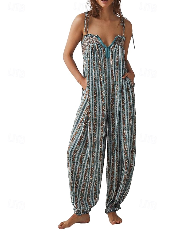 Damen Normal Overall Streetwear Blumen Ärmellos U-Ausschnitt Druck Täglich Wochenende Normale Passform Schwarz Weiß Purpur Sommer 2026 - $31.99 –P10