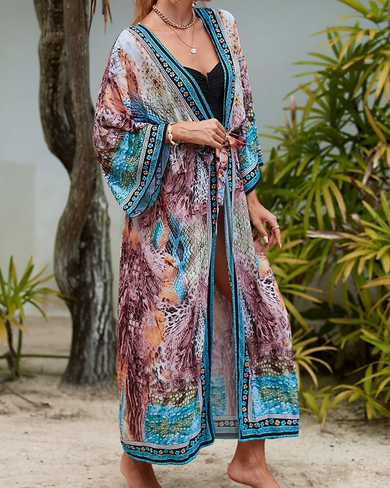 Damen Badeanzug Überwurf Bademode Vorderknoten Strandbekleidung Boho Blume V Ausschnitt Langarm Badeanzüge 2025 - $25.99 –P3