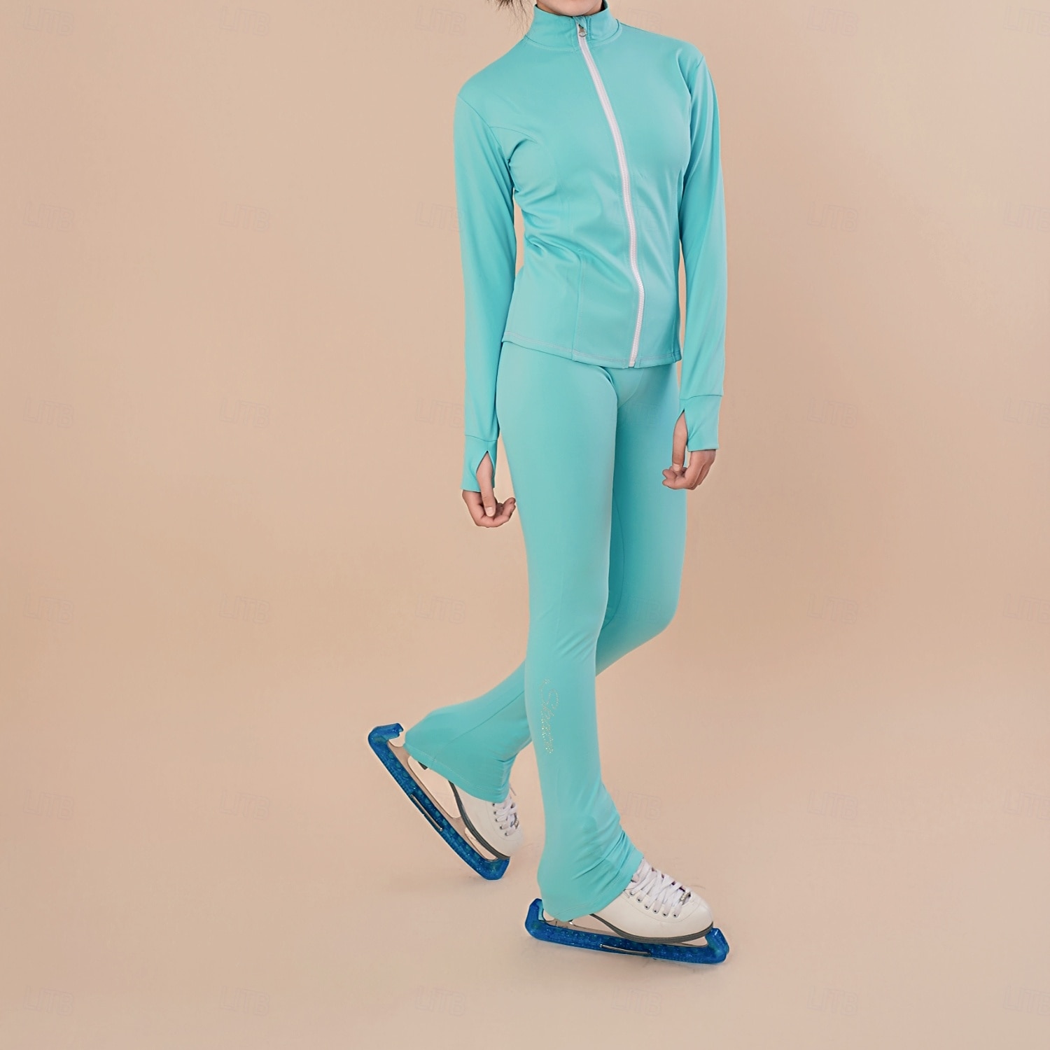 konståkningsjacka fleecejacka konståkningsbyxor dam flickor skridskoåkningsjacka tights topp svart röd lapptäcke tumhål spandex stretchig träning övning 2025 - $122.99 –P1
