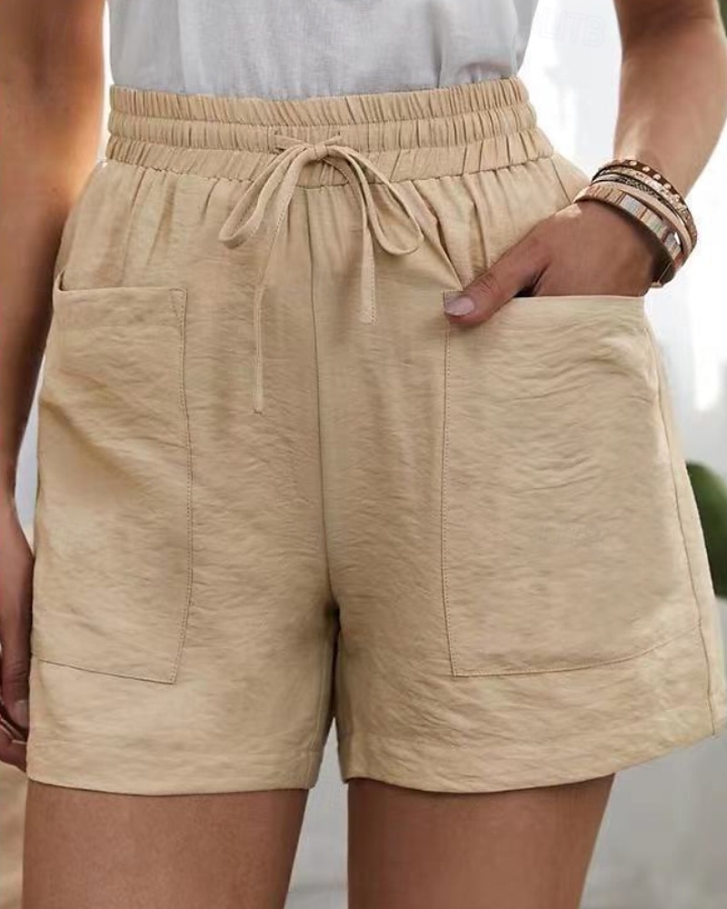 Femmes Shorts Slacks Streetwear Occasionnel Court Naturel Uni Avec Poches Conception à cordon élastique Confortable Extérieur Sortir Abricot Jacinthe Noir Blanche Été Coupe régulière de 2025 ? $23.99 –P1