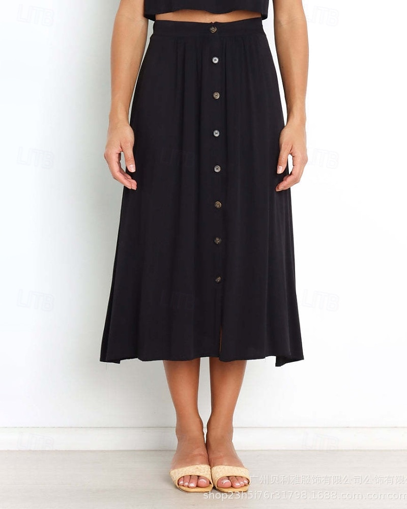 Femmes Jupe Basique Occasionnel Midi Taille Basse Jupes Uni Froncé Micro-Élastique Vacances Rue Noir Blanche Vert Menthe Vert Été Coton de 2025 ? $21.99 –P12