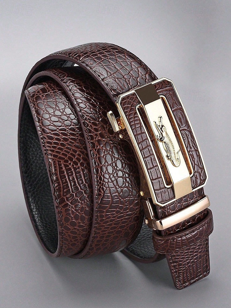 Cintura da uomo in pelle con motivo coccodrillo e fibbia automatica – cinture marroni e nere regolabili di alta qualità con elegante fibbia in metallo per abbigliamento formale e casual, regalo perfetto per la festa del papà del 2025 a $14.99 –P3