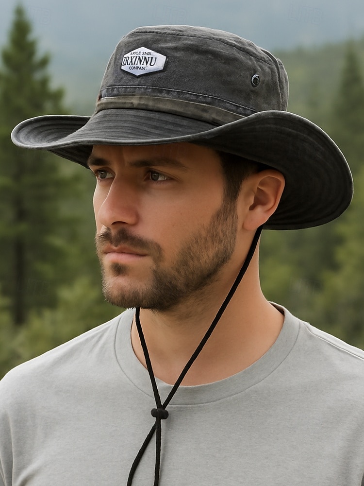 Chapeau de pêche d'extérieur pour homme avec mentonnière réglable, tissu en toile de coton, bord large enroulable classique, adapté aux activités estivales, à la randonnée et aux voyages de 2025 ? $14.99 –P1