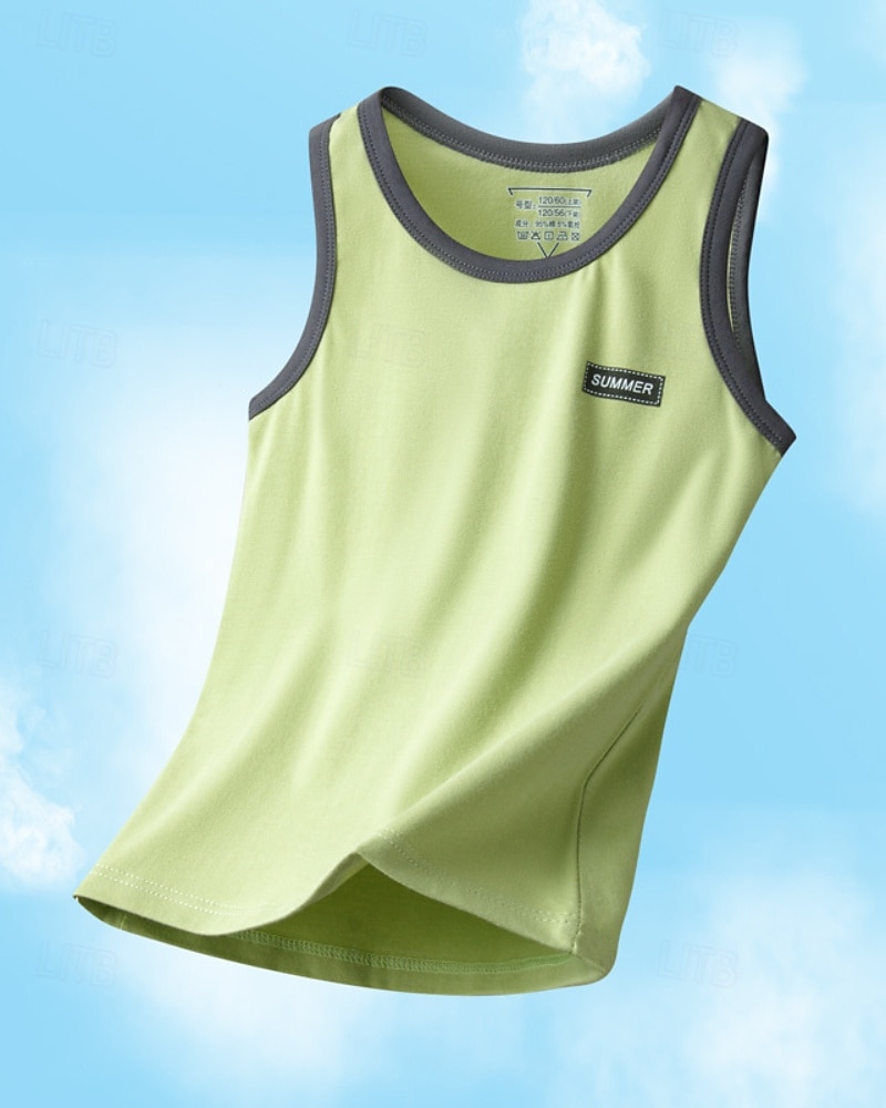 Barn Pojkar Stridsvagn Tee Färgblock Ärmlös Barn Top Utekväll Grundläggande Sommar Vit 4 år + 2025 - $5.99 –P2