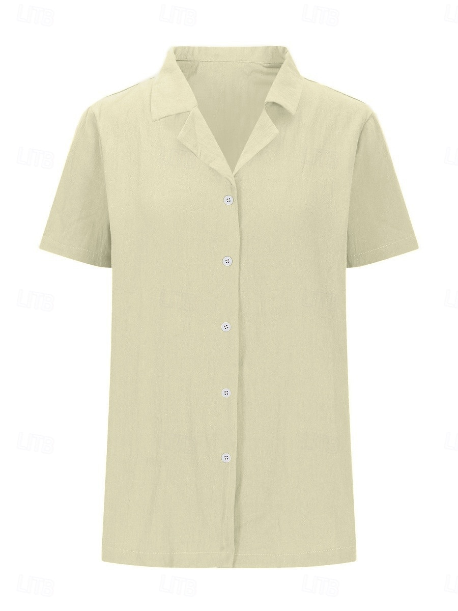 Damen Hemd Baumwoll-Leinen-Hemden Knopfleiste Bluse Einfarbig Stilvoll Lässig Kurzarm Hemdkragen Normale Oberteile Täglich Knöpfe Tasche Weiß Gelb Leicht Blau Sommer 2025 - $28.99 –P9