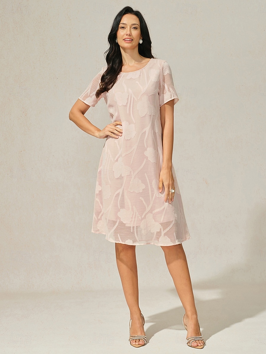 sachin and babi light blue dress Women's Knee Length Dress Chiffon Dress Elegant Casual Loose Fit Floral  Short Sleeve Crew Neck Pink Summer 2026