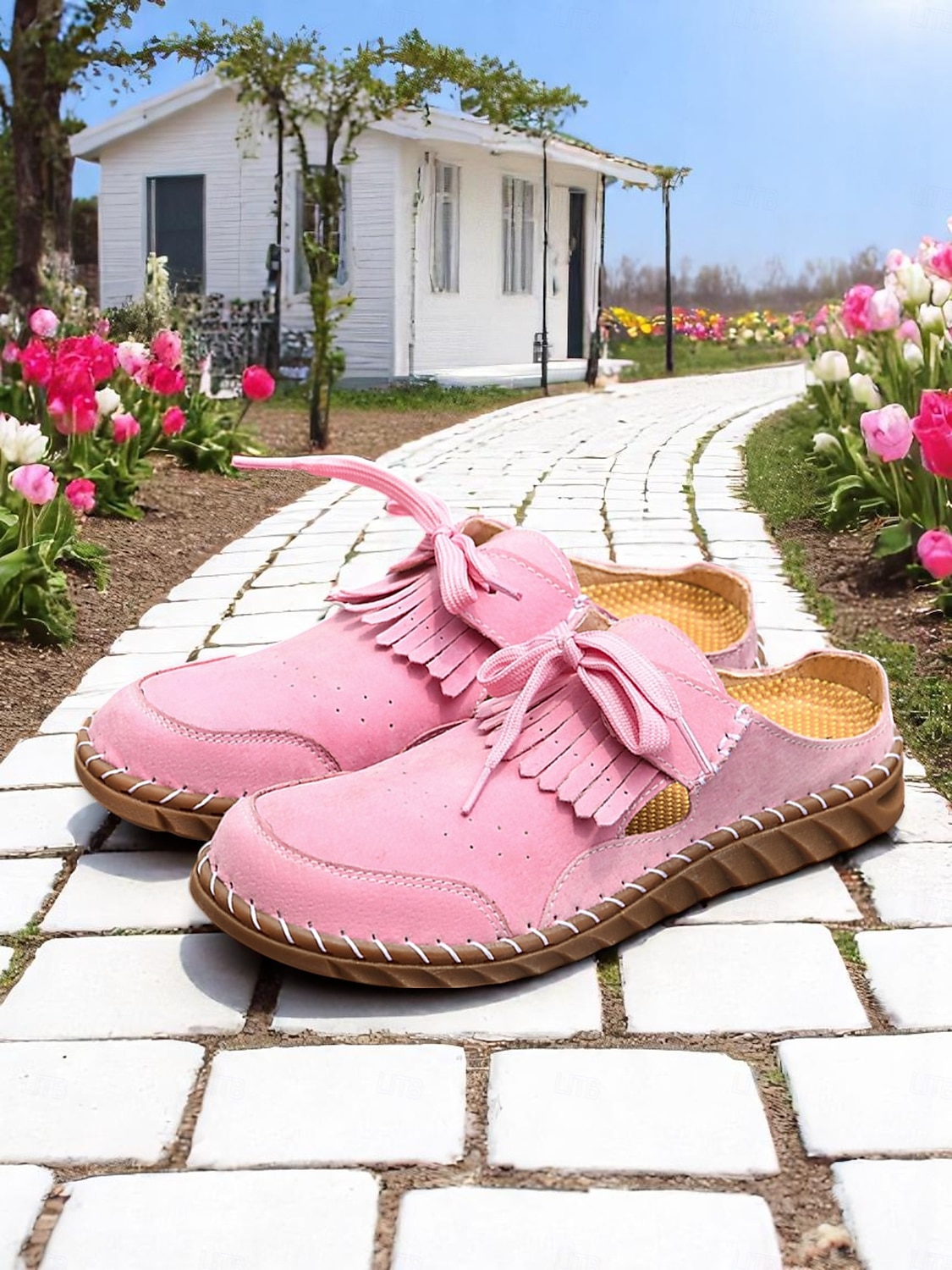Women's Soft Sole Moccasin Mules– Pink Loafers with Fringed Detail, Lightweight Slip-On Design with Cutouts, Perfect for Garden Strolls and Casual Outings 2025 - $32.99 –P6