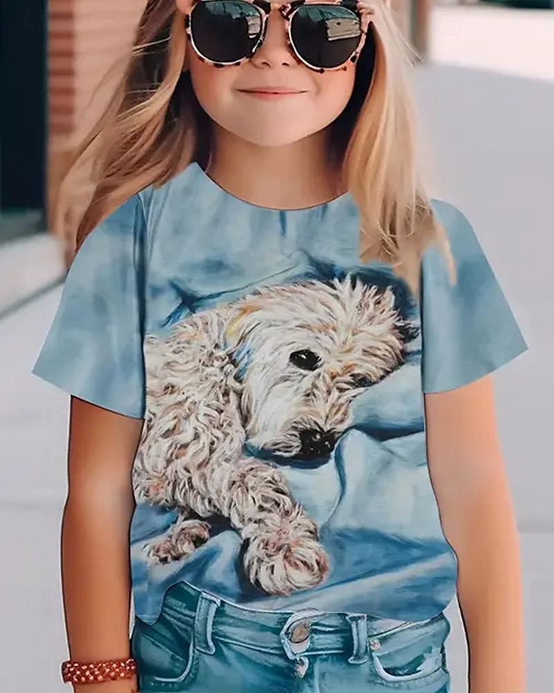 Voor meisjes 3D Hond T-shirt Korte mouw Zomer Lente Modieus Basic Kinderen 4-12 jaar Strakke ronde hals Buiten Casual Dagelijks Normale pasvorm 2026 - $11.99 –P1