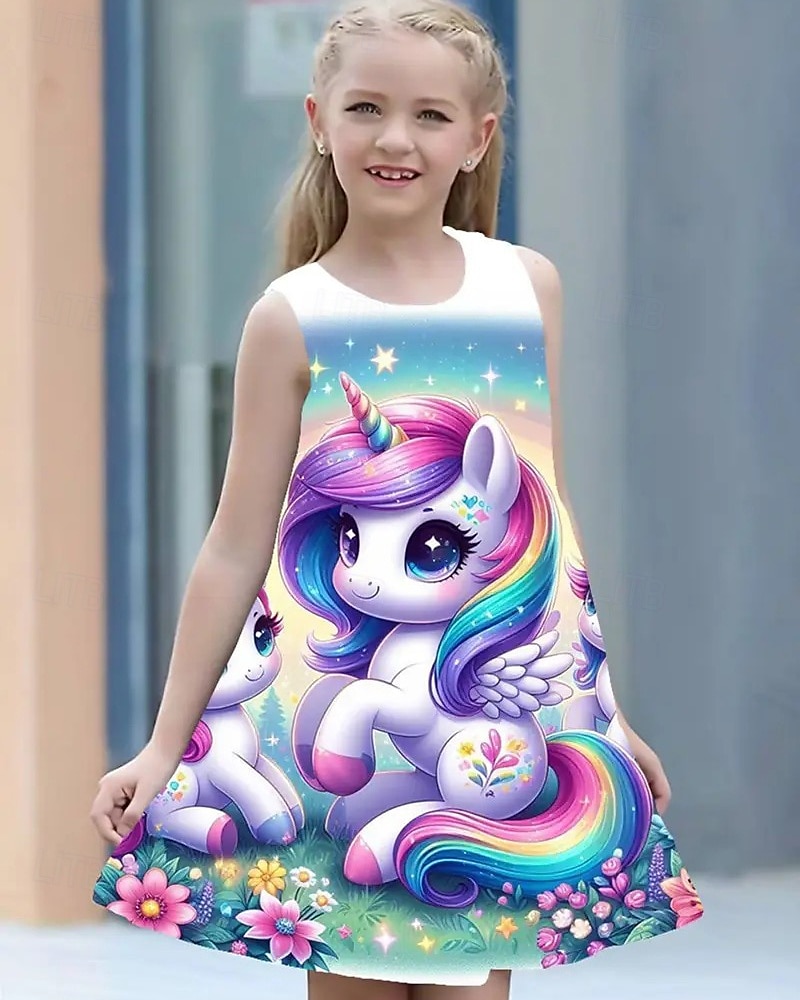 Girls' 3D Unicorn Dress Sleeveless Summer Spring Vacation Daily Holiday Princess Beautiful Sweet Kids 4-12 Years Casual Dress A Line Dress Knee-length Regular Fit 2025 - $13.99 –P5