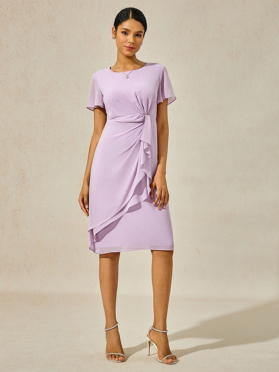 Dame Knelang kjole Lag-på-lagkjole Elegant Formelt Sommerfugl Bryllupsgjest Cocktailfest Normal عادي Kortermet Crew-hals Lys Lilla Sommer 2025 - $13.99 –P6