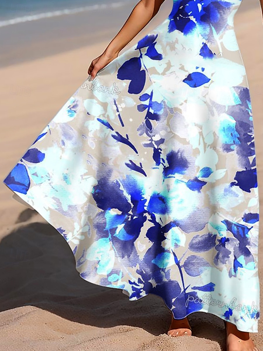 Per donna Abito maxi Abito a trapezio Abito a spalle scoperte Vacanza Casual Spiaggia Feste Vestibilità comoda Floreale Grafico Senza Maniche Collo quadrato Scollo Tondo Blu reale Estate Primavera del 2025 a $27.99 –P3