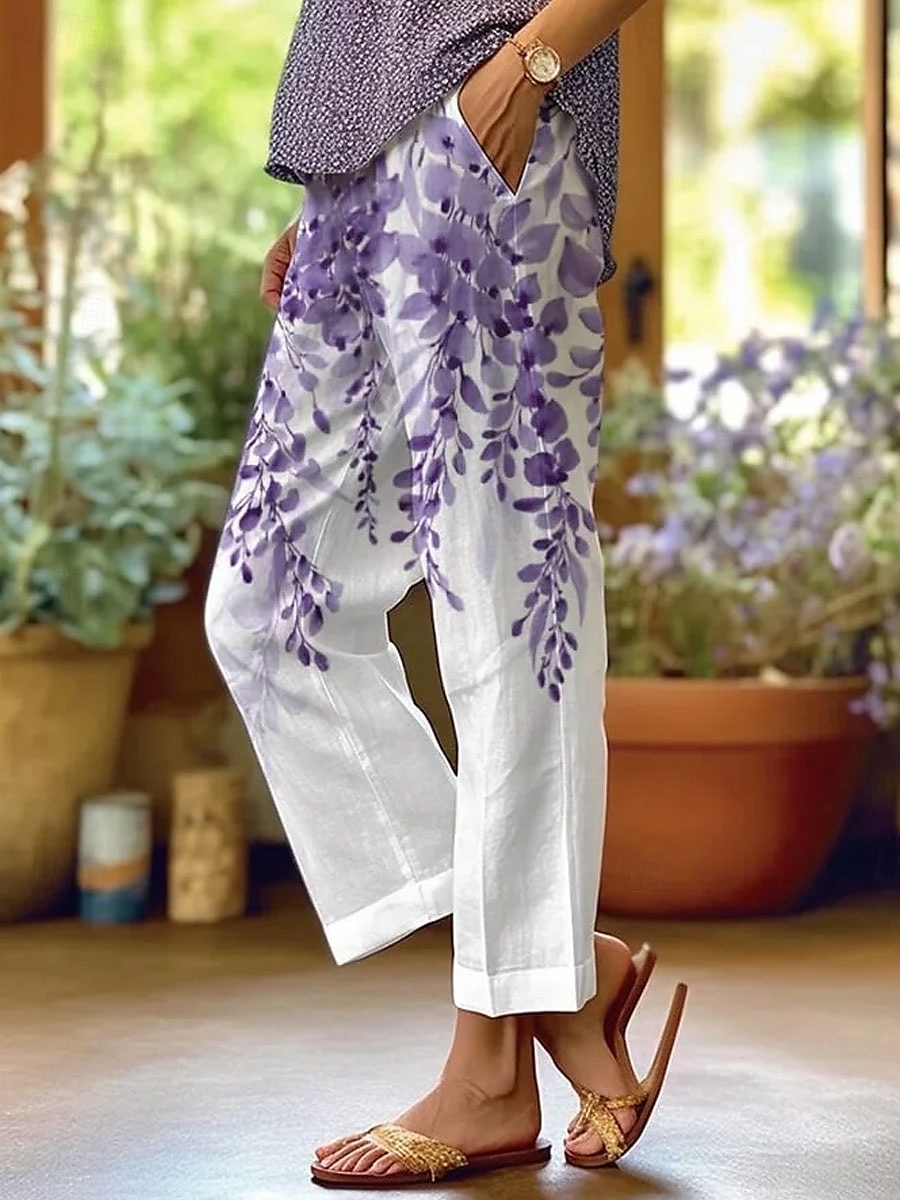 Femmes Moulant Élégant Vacances ancien Longueur complète Taille haute Fleuri Graphique Impression Respirant Doux Micro-Élastique Formel Extérieur Vacances Blanche Bleu Violet Vert Été Printemps Coupe de 2025 ? $32.99 –P4