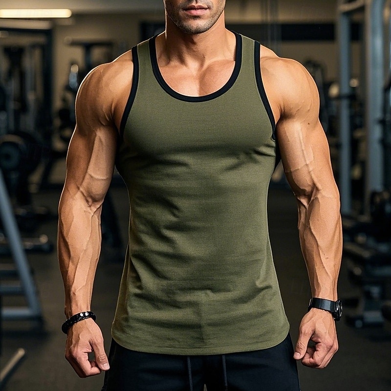 Herre Singleter Vest Underskjorte Ermeløs skjorte Ermeløs Rund hals Sommer Helfarge عادي Treningsklær Fargeblokk Gate Avslappet Sport Svart Hvit Vin Topp T-skjorte for menn 2026 - $10.99 –P5