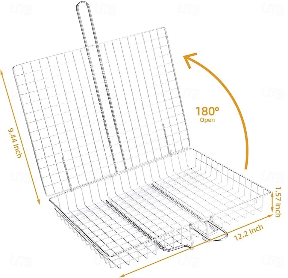 grill grill grill kosár fogantyúval rozsdamentes acél grill kosár kültéri kemping grill állvány halaknak, garnéláknak, zöldségeknek 2025 - $16.99 –P6