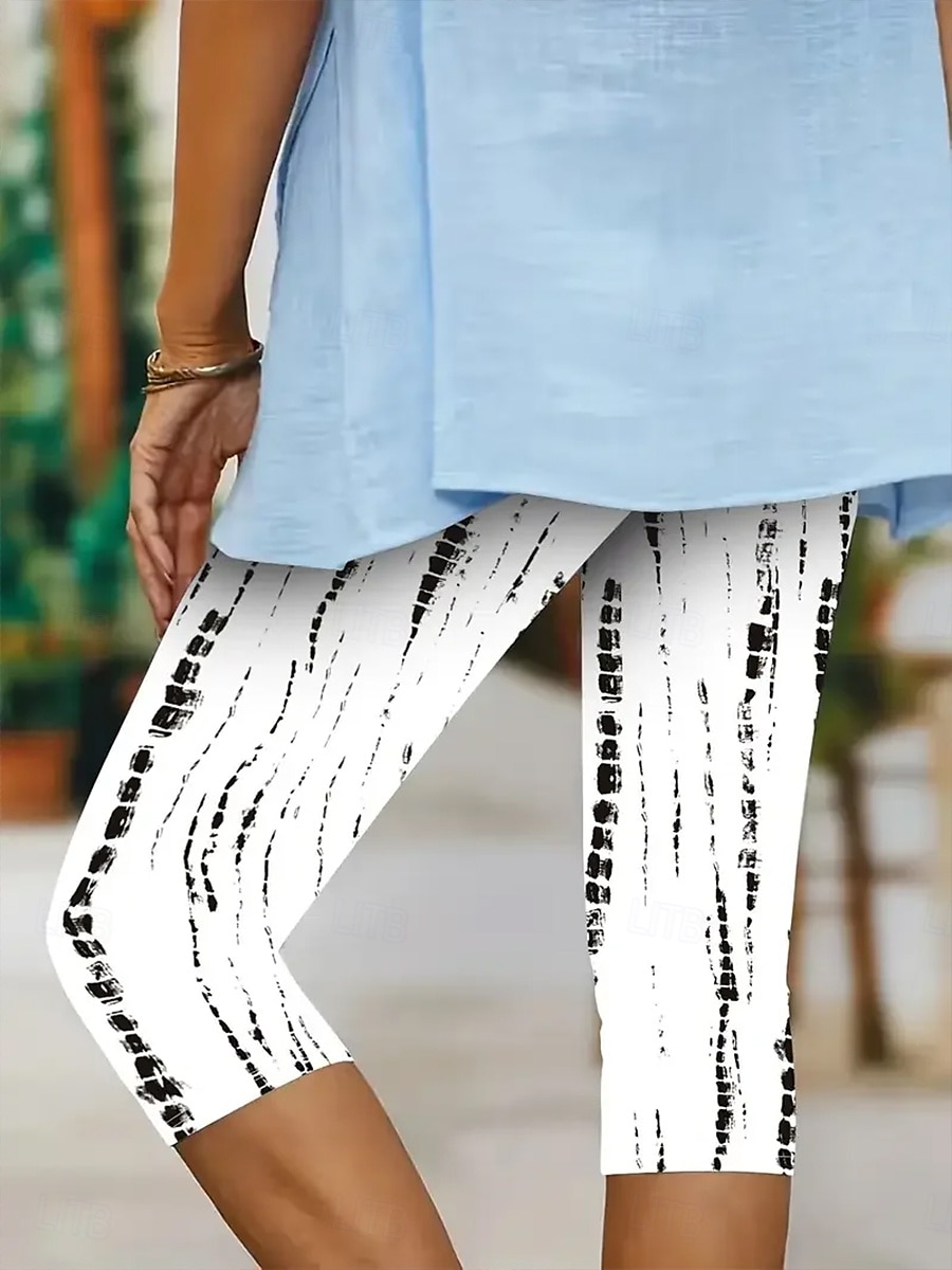 Mulheres Calças Capri Leggings Férias Vintage Moda Comprimento da panturrilha Cintura Alta Gráfico Poá Listrado Estampado Respirável Macio Com Stretch Ao ar livre Férias Rua Preto & Branco Cinzento de 2025 por $18.99 –P8