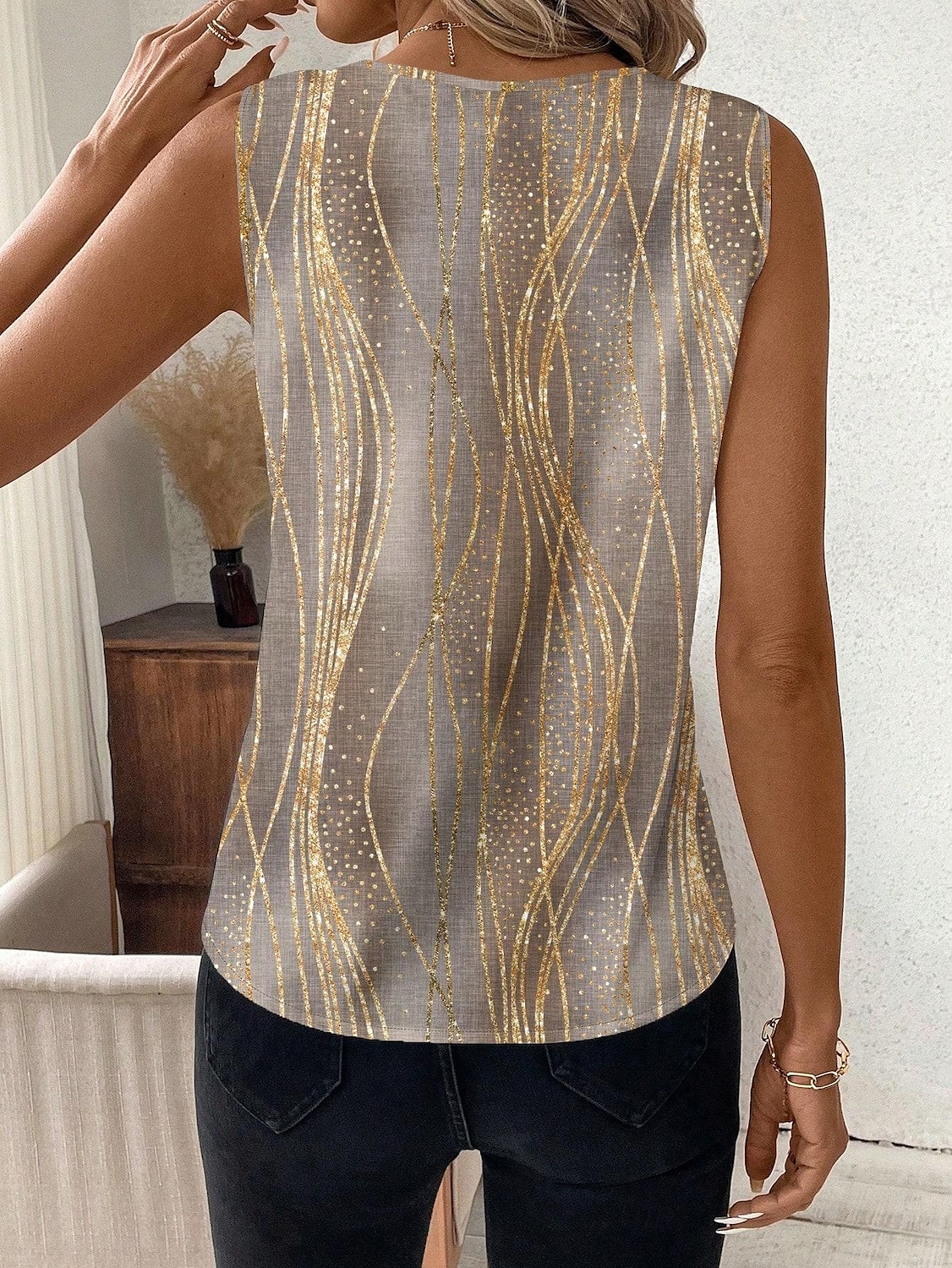 Dame Camisole Tank Top Grafisk Polkadotter Stripet Stilfull Fritid Ermeløs V-hals Vanlige topper Daglig Trykt mønster Svart Hvit Grønn Kakifarget Sommer Vår 2025 - $19.99 –P2