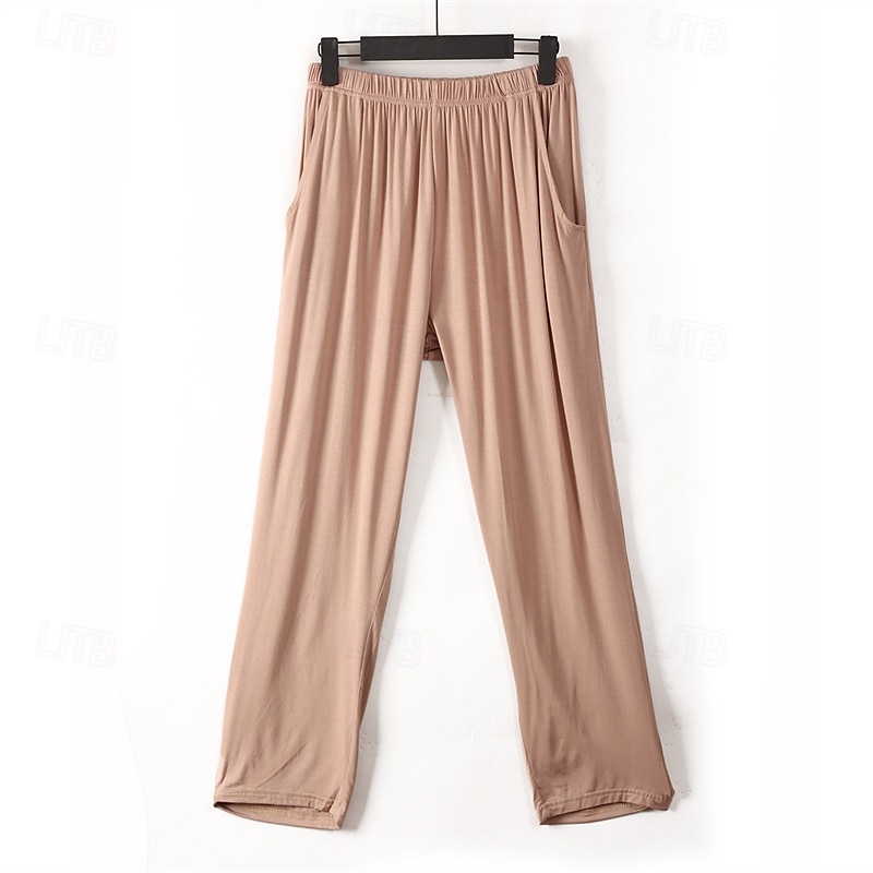 Herr Vardagsklädsel Lounge Byxor Ren färg Mode Klassisk Ledigt Hem Dagligen Säng Polyester Komfort Andningsfunktion Mjuk Byxa Elastisk midja Vår Höst Svart Rubinrött 2025 - $14.99 –P4
