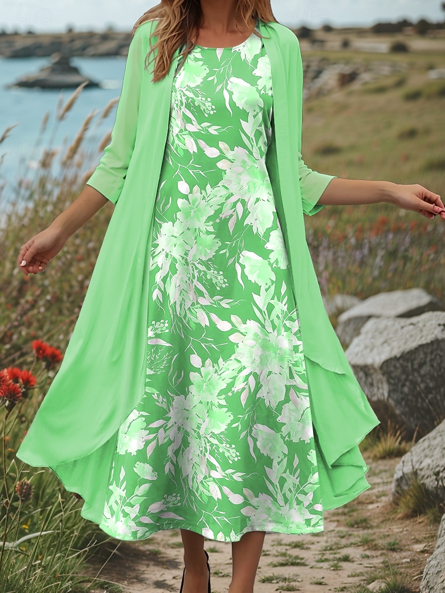 Pentru femei Set de rochii Rochie de schimb Rochie de vară Casual Floral Grafic Imprimeu Rochii Midi Lungime Manșon 3/4 Stil Nautic Zilnic Roz Îmbujorat Albastru piscină Mov Vară Primăvară Fit regulat 2025 - $36.99 –P5